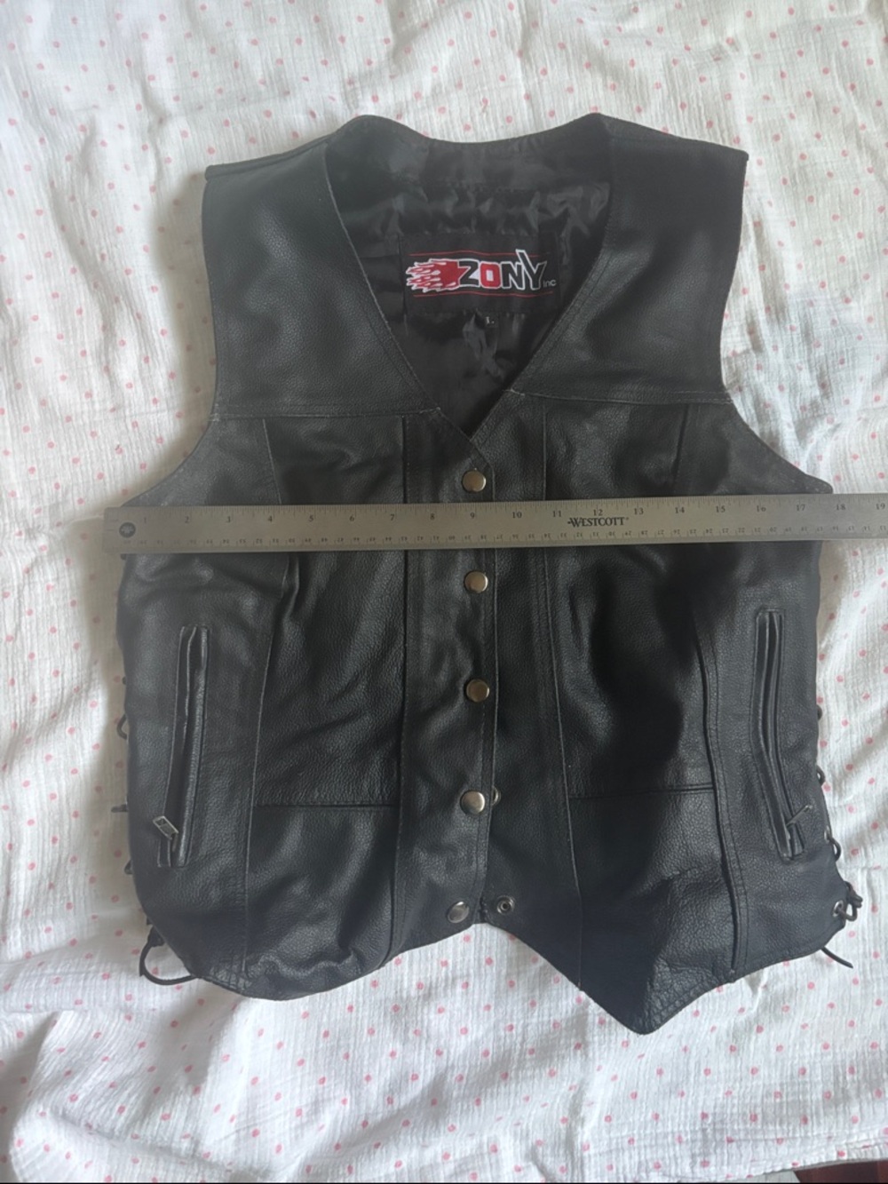 ZONY Black Leather Snap-Front Vest